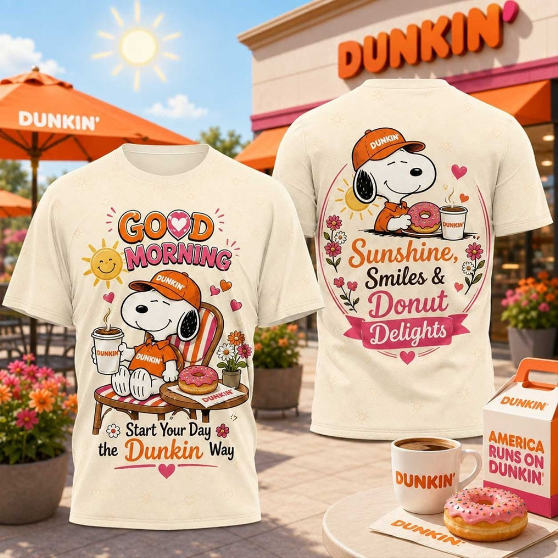 Snoopy Donut And Coffee Cute Cartoon T-Shirt Dunkin Donut Merch Gift For Sisters