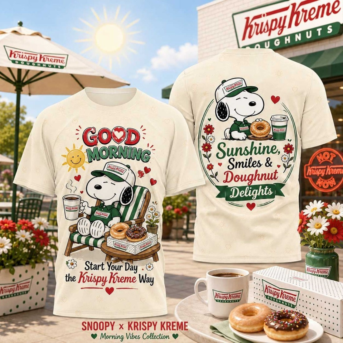 Snoopy Krispy Kreme Donut Hat and Coffee Morning Vibes T-Shirt Best Gift For Her