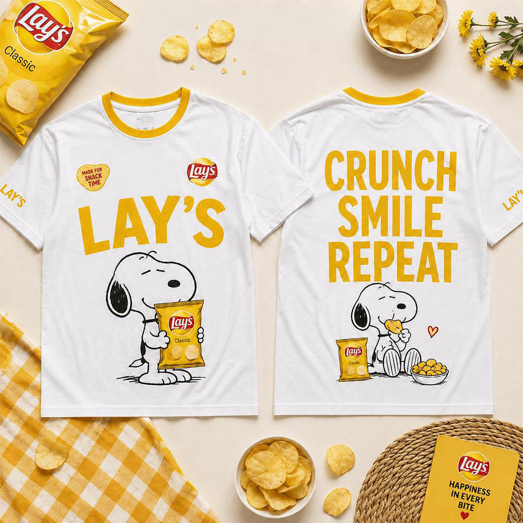 Snoopy Lay's Crunch Smile Repeat Graphic T-Shirt Cute Graphic Snoopy Shirt Gifts For Her