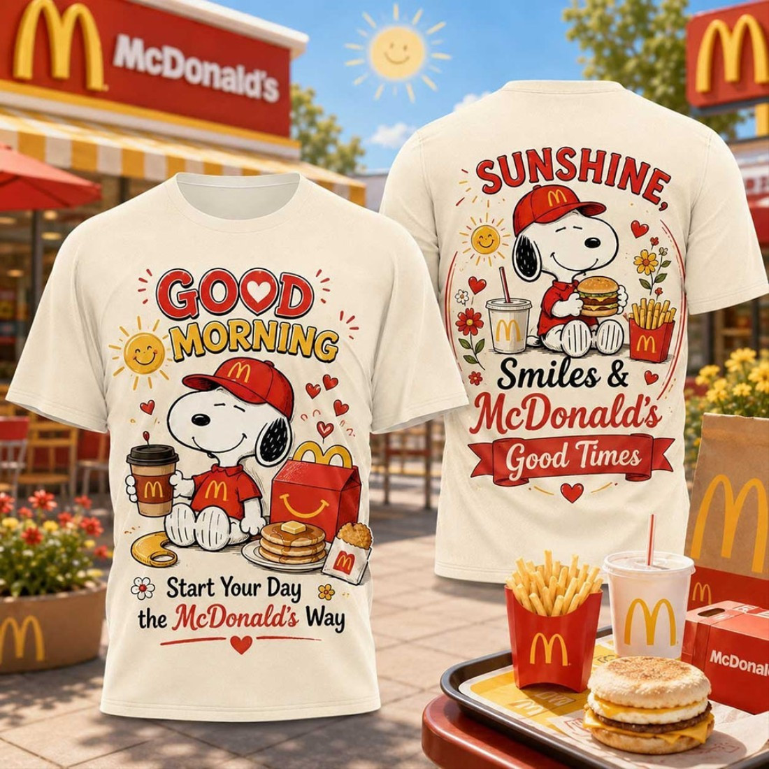 Snoopy McDonalds Smiley Breakfast Stack Shirt Gift For Fans Who Love Fast Food Mornings Snoopy McDonalds Smiley Breakfast Stack Shirt Gift For Fans Who Love Fast Food Mornings