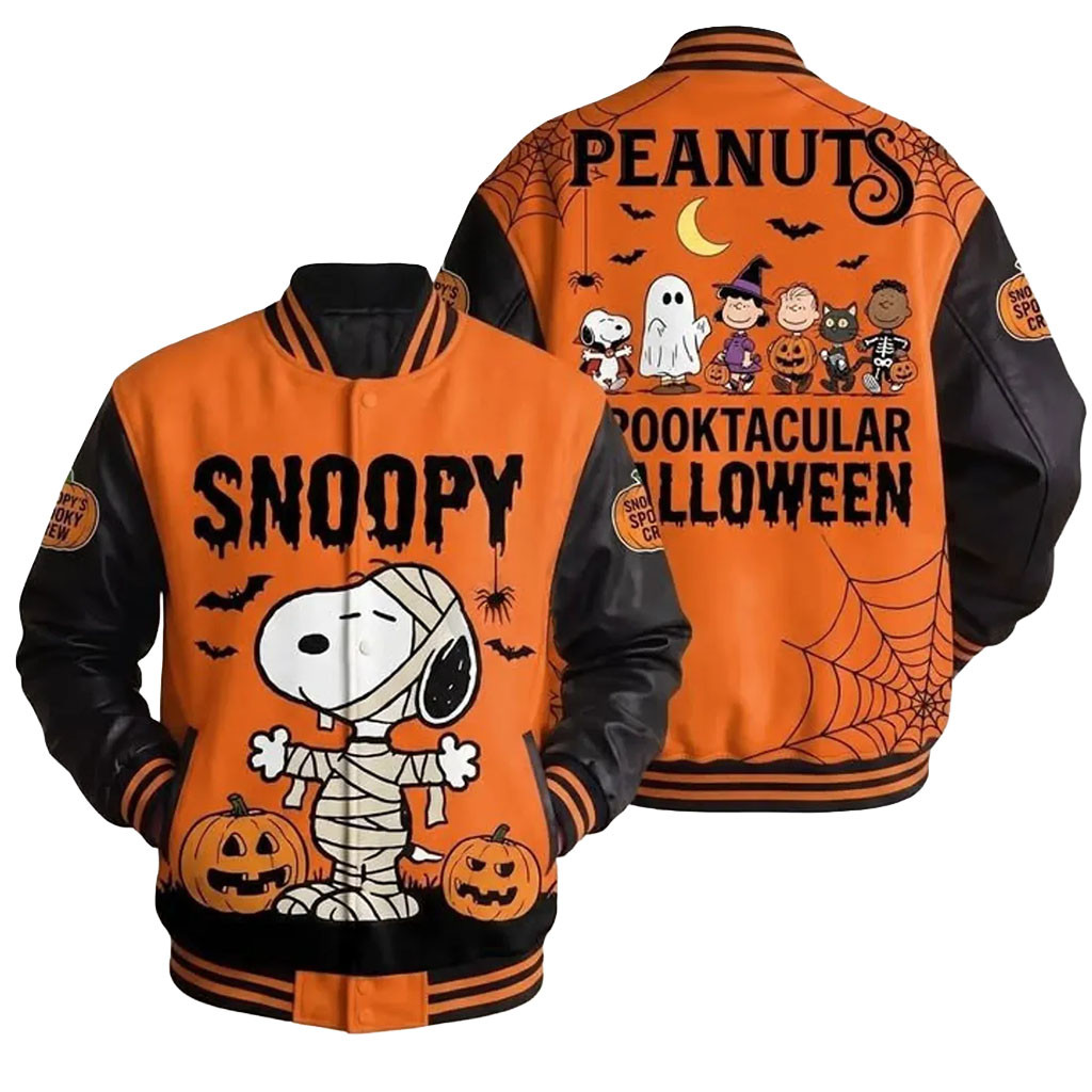 Snoopy Peanuts Spooktacular Halloween Baseball Jacket 2026 Peanuts Merch Spooky Gifts