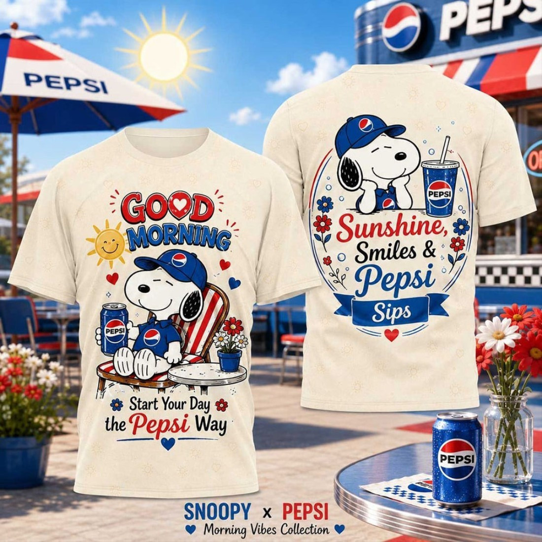 Snoopy Pepsi Retro Sunshine Hearts T-Shirt Start Your Day The Pepsi Way Shirt Gift For BFF