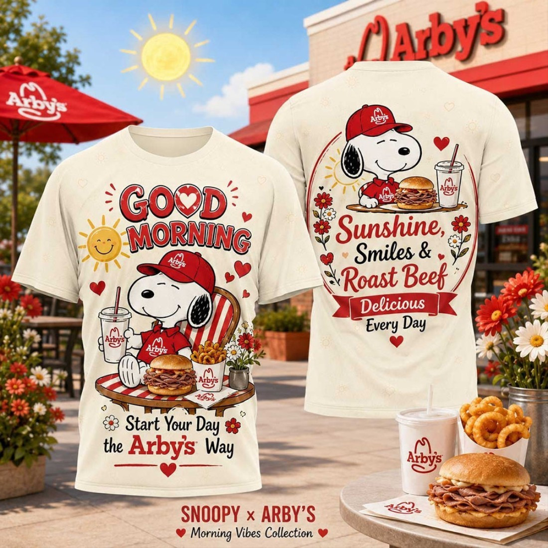 Snoopy Red Cap Sunshine Hearts Roast Beef Shirt Gift for Morning Fans Who Love Arby's Days