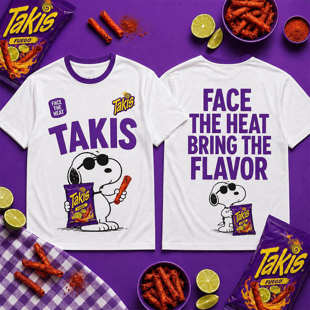Snoopy Takis Face the Heat Graphic T-Shirt Funny Snoopy Apparel Gifts For Besties