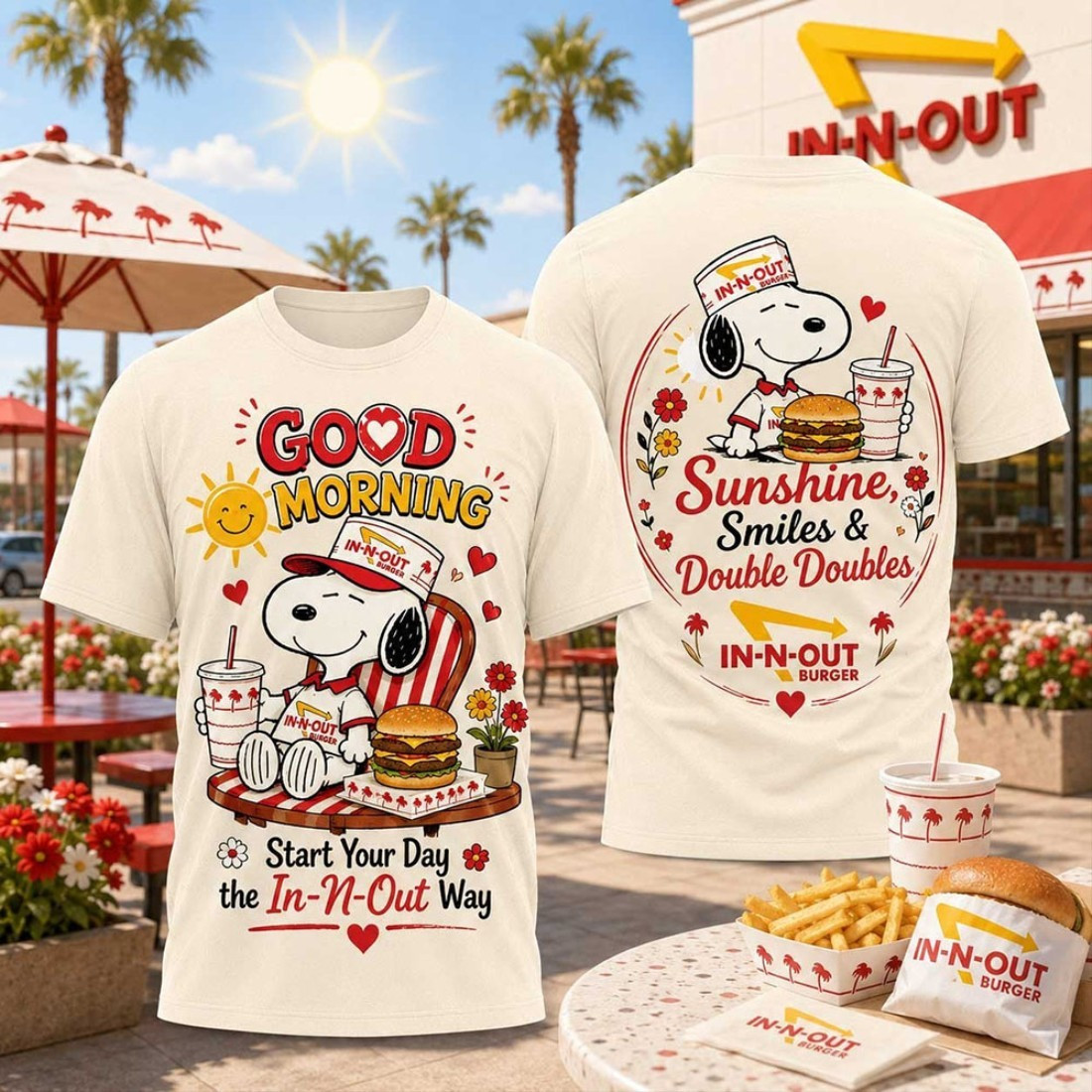 Snoopy X In-N-Out Burger Sunshine Double Double Retro Cartoon T-Shirt Best Gift For Brothers Snoopy X In-N-Out Burger Sunshine Double Double Retro Cartoon T-Shirt Best Gift For Brothers