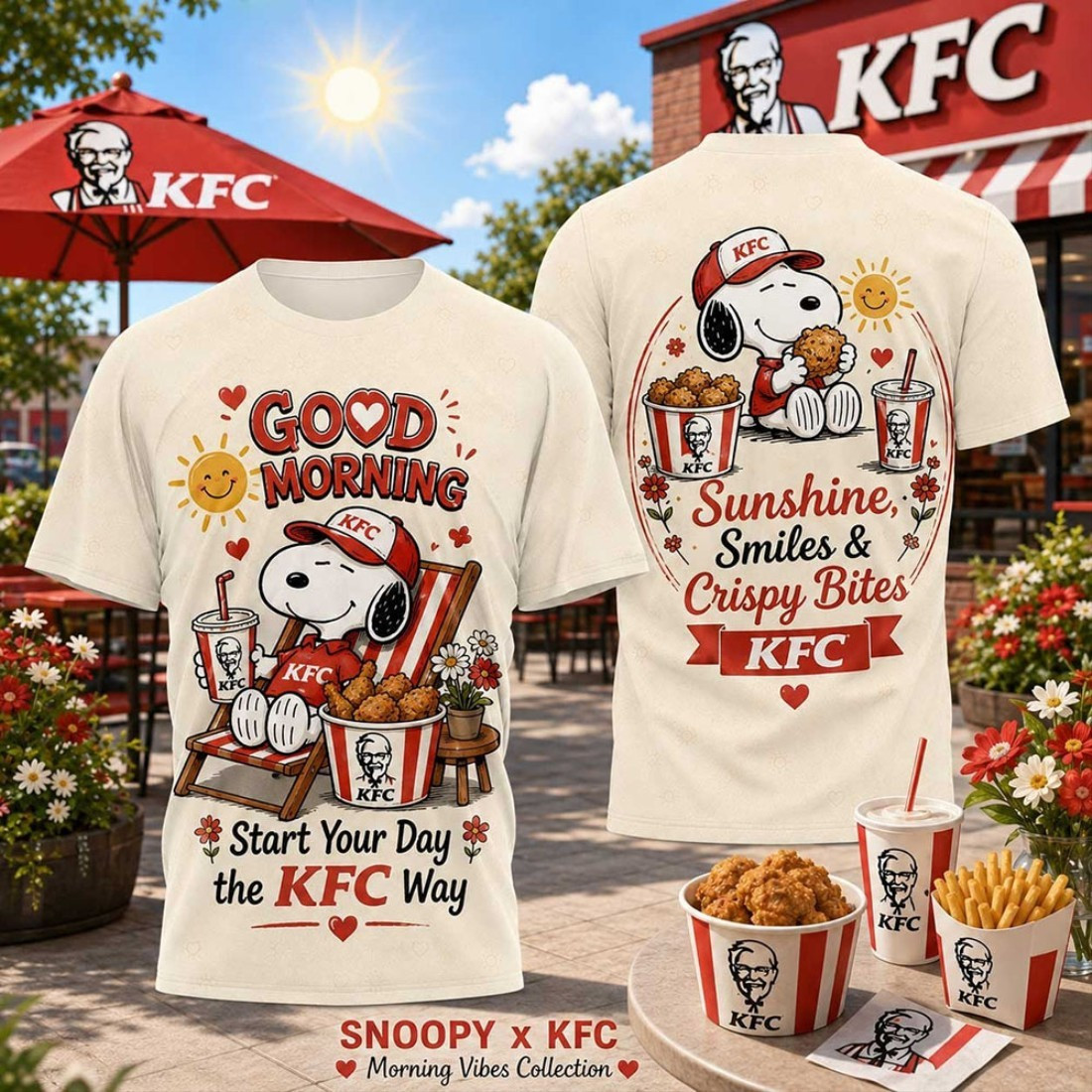 Snoopy X KFC Sunshine Smiles Retro Cartoon T-Shirt Fast Food Lover Gift For Besties
