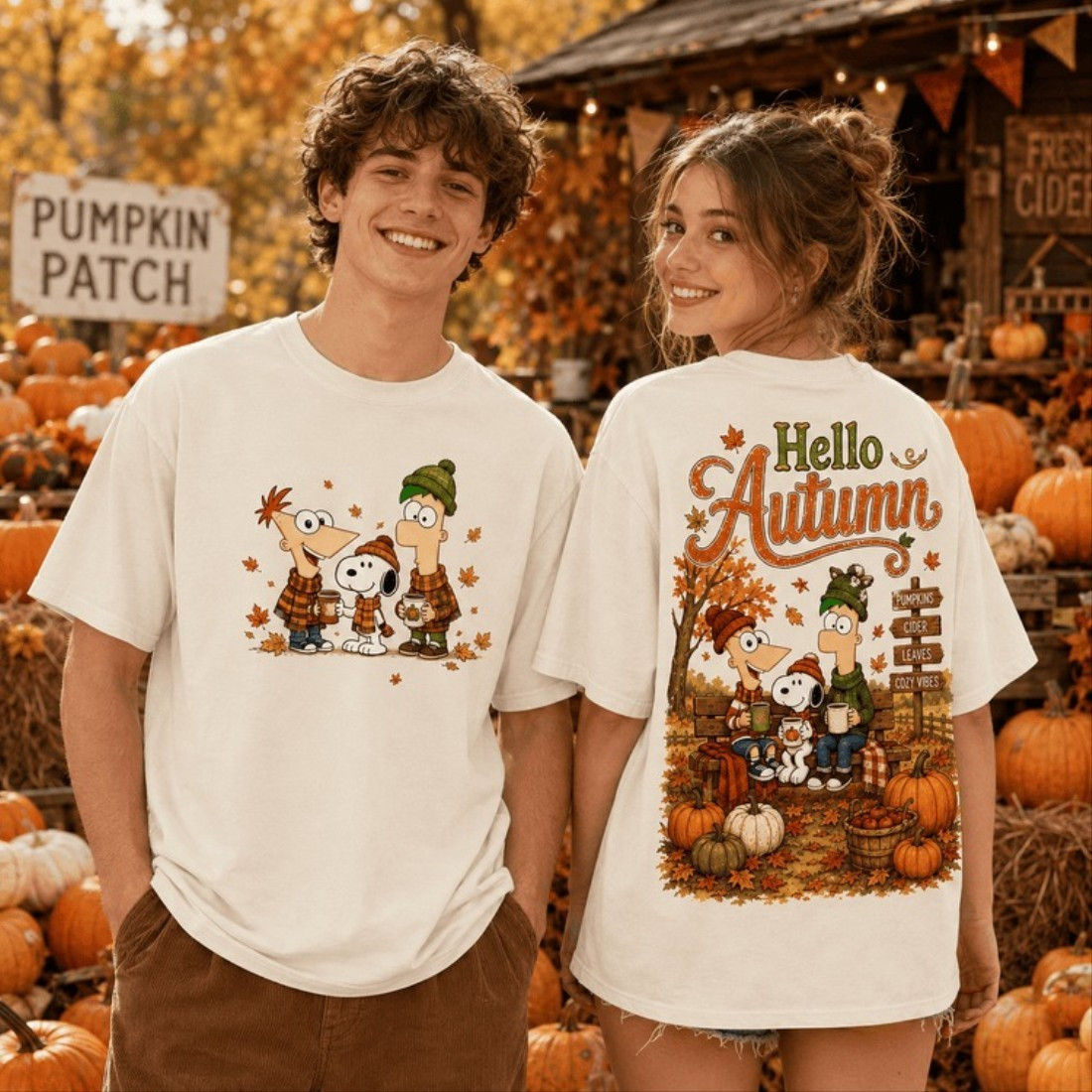 Snoopy X Phineas and Ferb Hello Autumn T-Shirt Best Gifts For Cartoon Lovers Snoopy X Phineas and Ferb Hello Autumn T-Shirt Best Gifts For Cartoon Lovers