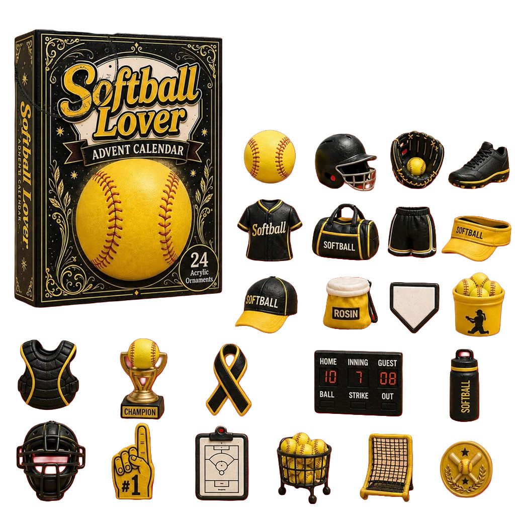 Softball Lover Advent Calendar 24 Flat Acrylic Christmas Tree Ornaments For Softball Players Softball Lover Advent Calendar 24 Flat Acrylic Christmas Tree Ornaments For Softball Players