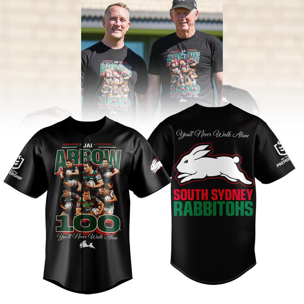 South Sydney Rabbitohs NRL Rugby Jai Arrow 100th Game 2026 Jersey Rabbitohs Merch Fan Gifts
