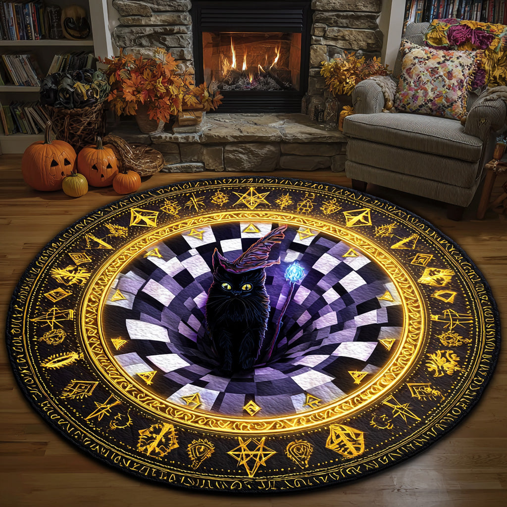 Spellcaster Cat Quilted Round Mat Horror Home Decor Gifts For Black Cat Lovers