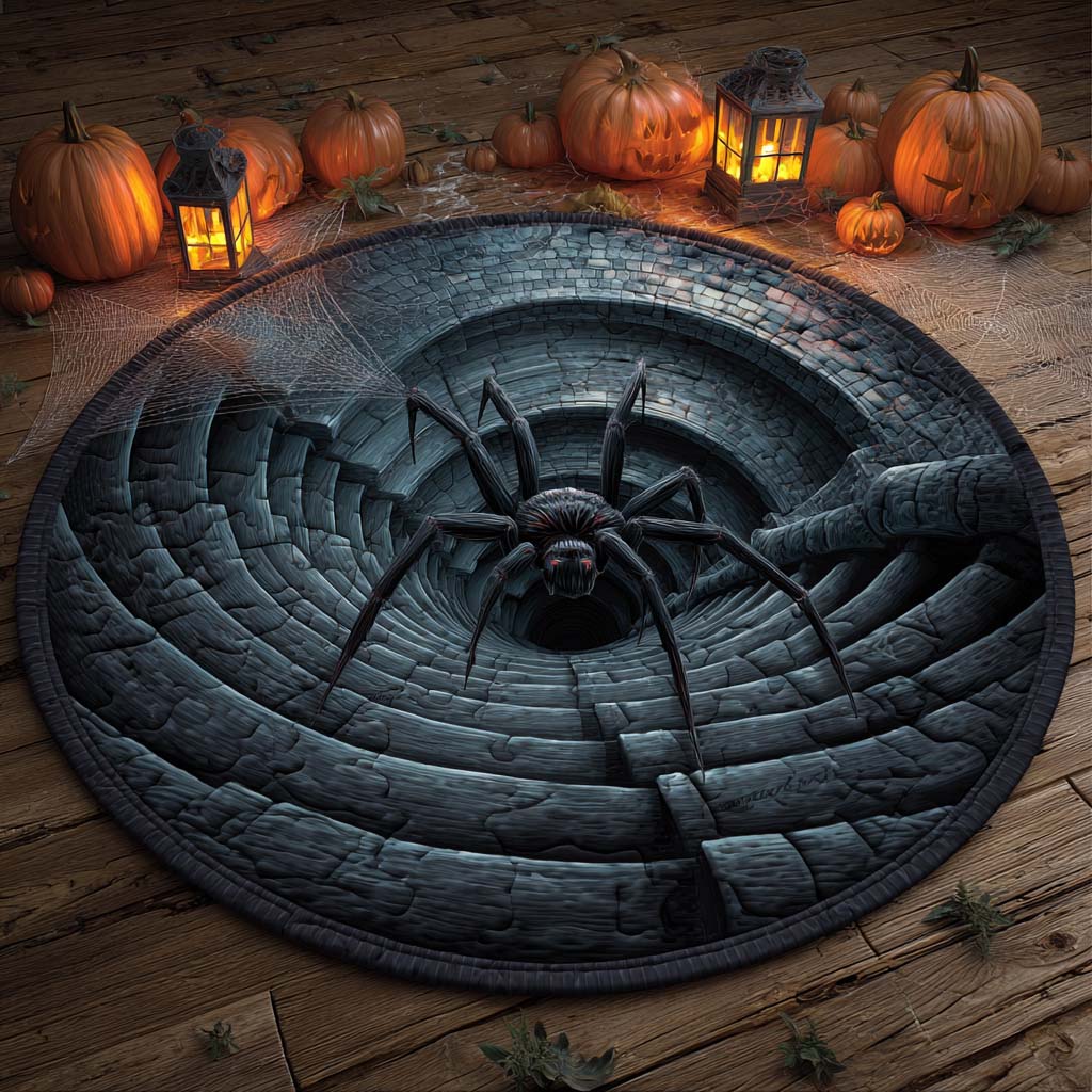 Spider Descent Quilted Round Mat House Decor Halloween Present Ideas