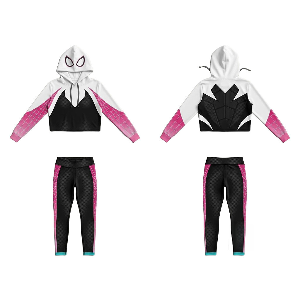 Spider-Gwen Cosplay Costume Cropped Hoodie And Leggings Set Spider-Gwen Merch Her Gifts