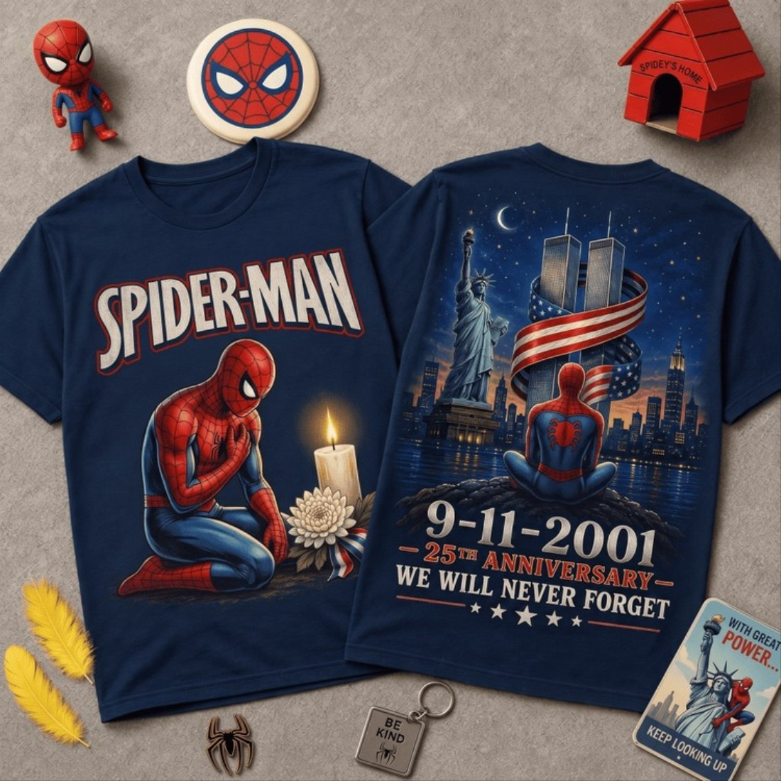 Spider Man 9 11 Memorial 25th Anniversary We Will Never Forget T-Shirt Patriot Day Apparel Gift