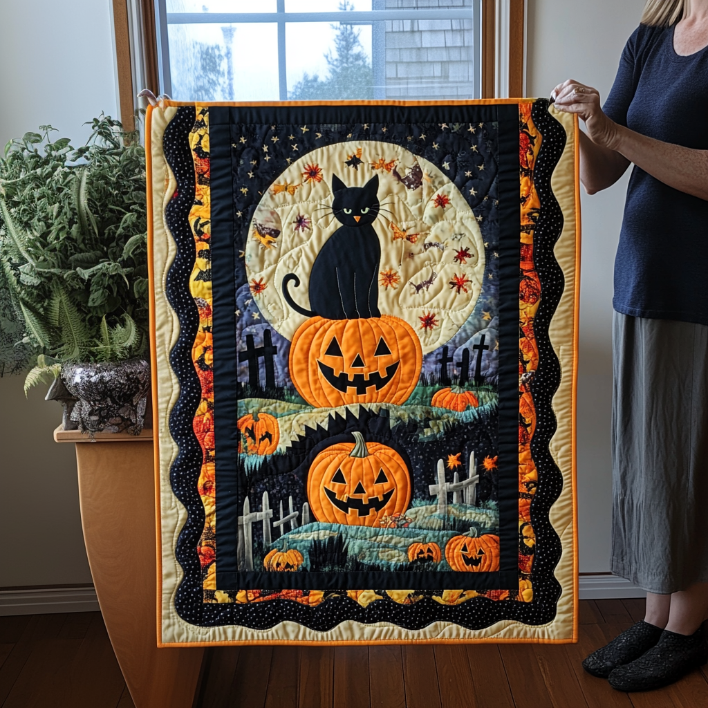 Spooky Black Cat Quilted Table Runner Scary Dinner Table Halloween Family Gifts Spooky Black Cat Quilted Table Runner Scary Dinner Table Halloween Family Gifts