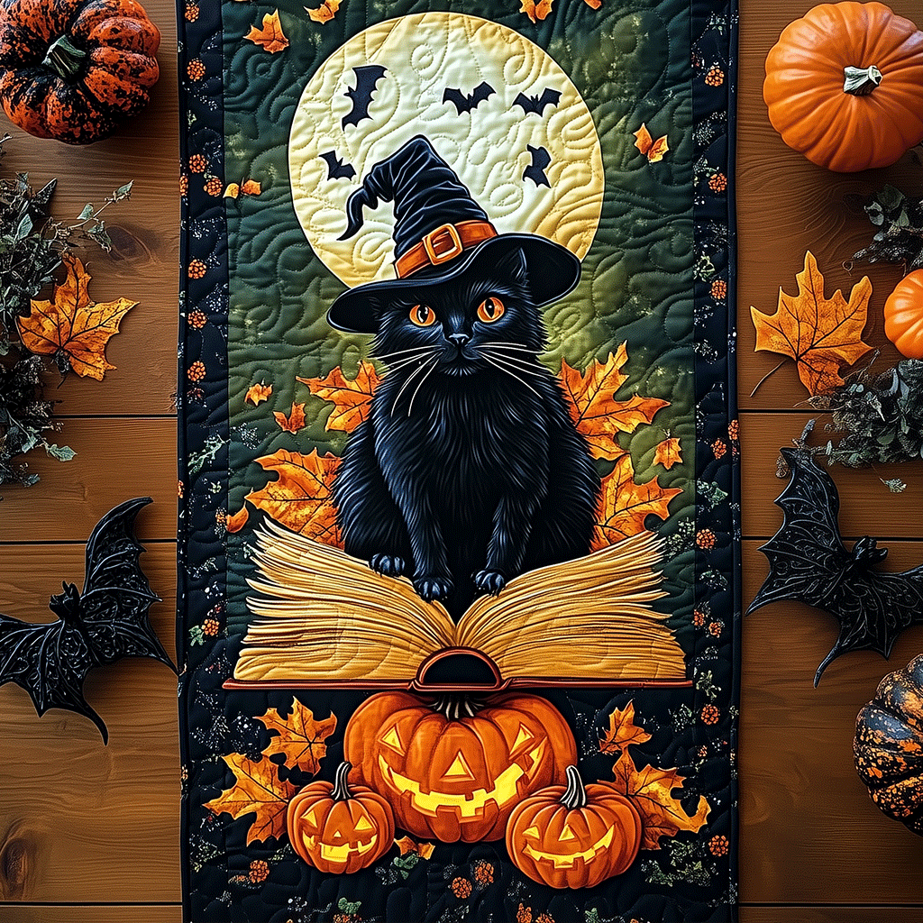 Spooky Cat Spell Quilted Table Runner Scary Halloween Table Family Halloween Gifts Spooky Cat Spell Quilted Table Runner Scary Halloween Table Family Halloween Gifts