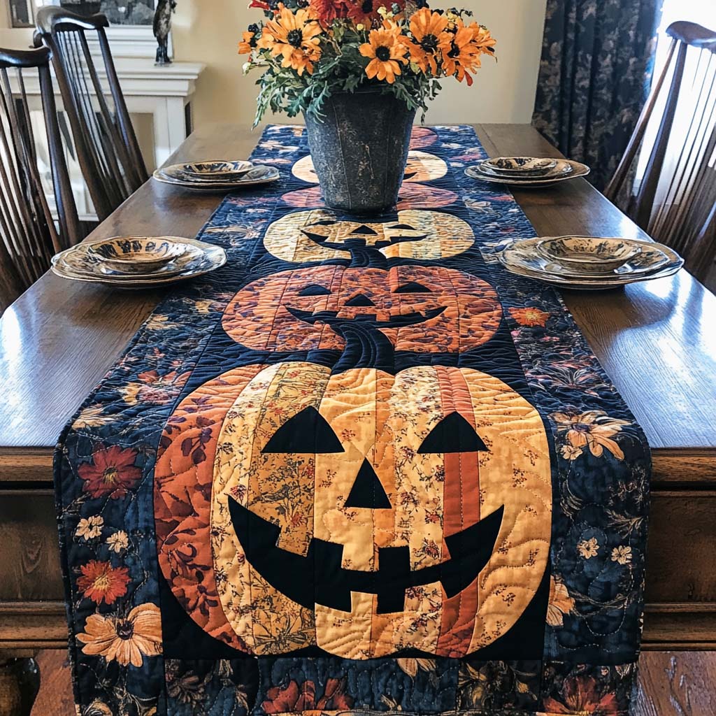 Spooky Charm Quilted Table Runner Spooky Dinner Table Halloween Themed Gifts Spooky Charm Quilted Table Runner Spooky Dinner Table Halloween Themed Gifts