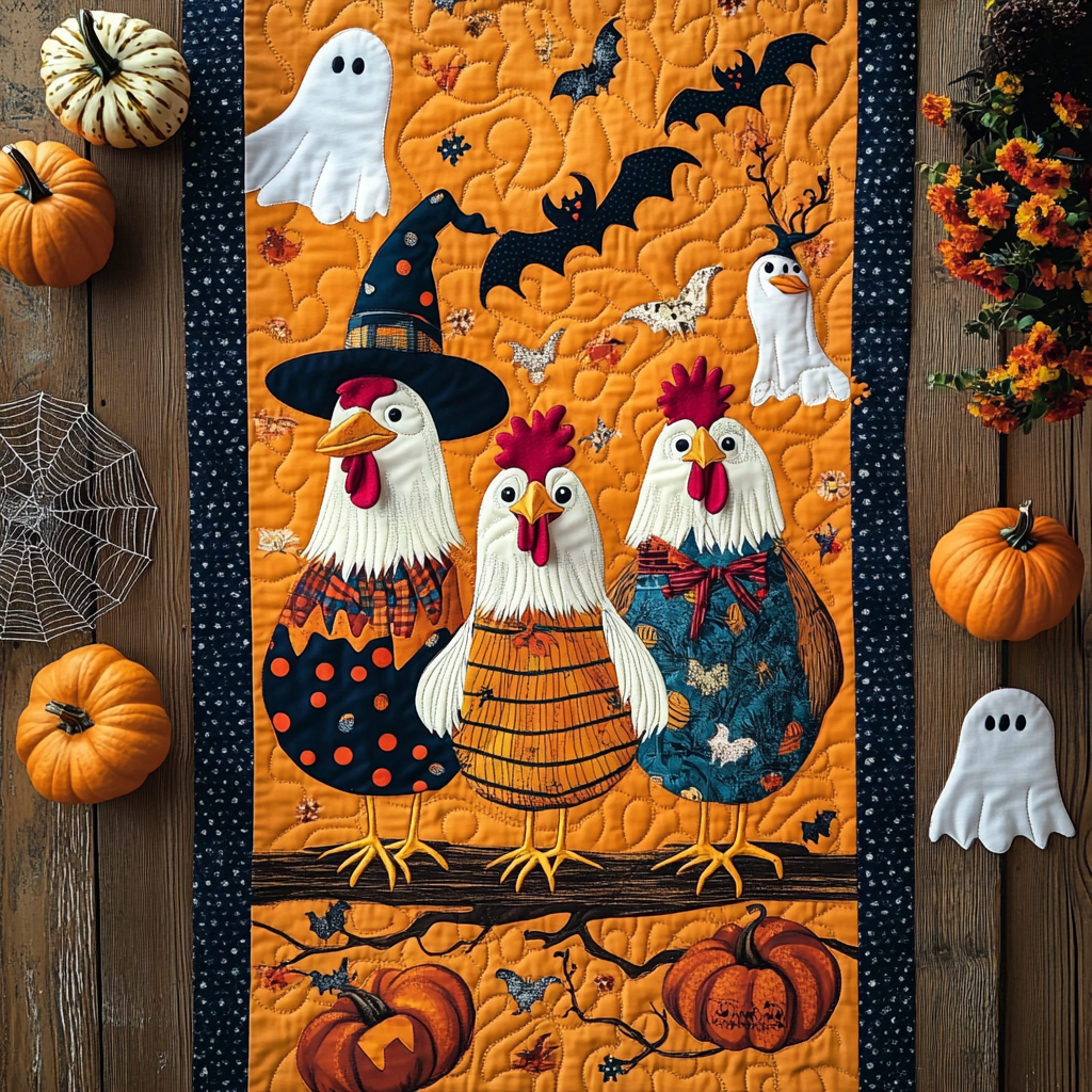 Spooky Chicken Quilted Table Runner Scary Halloween Table Decor Halloween Presents