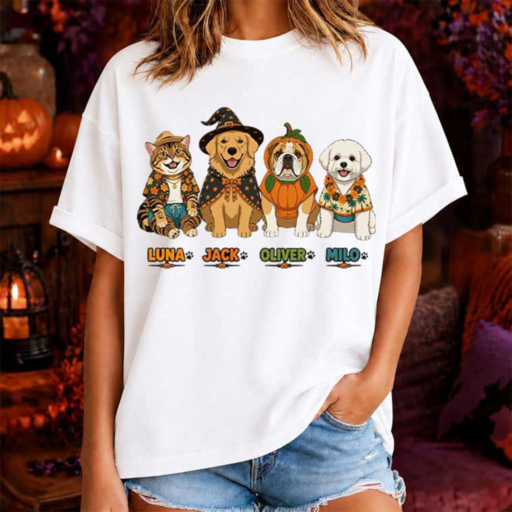 Spooky Dog And Cat Cute Halloween Pet T-Shirt Cut Animal Shirt Gift For Halloween