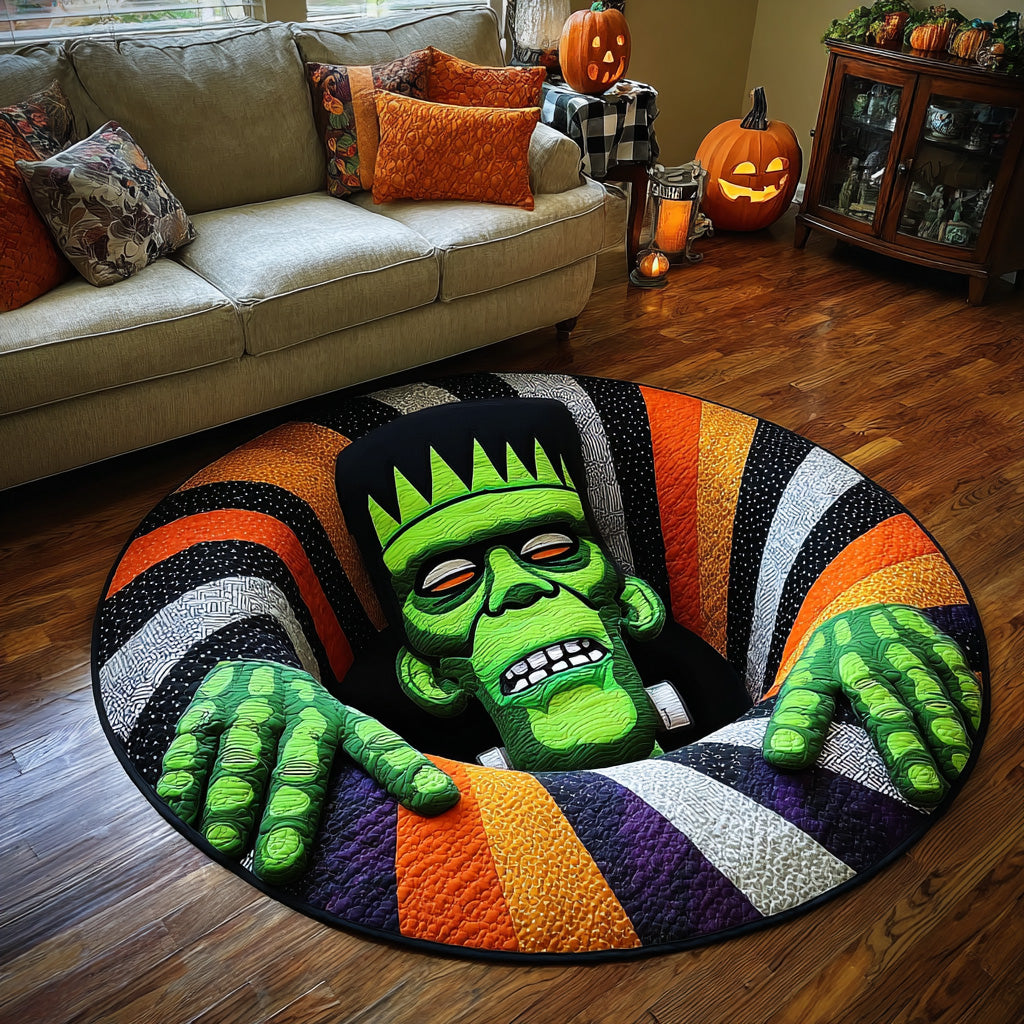 Spooky Frankenstein Quilted Round Mat Small Round Mat Halloween Gifts For Family