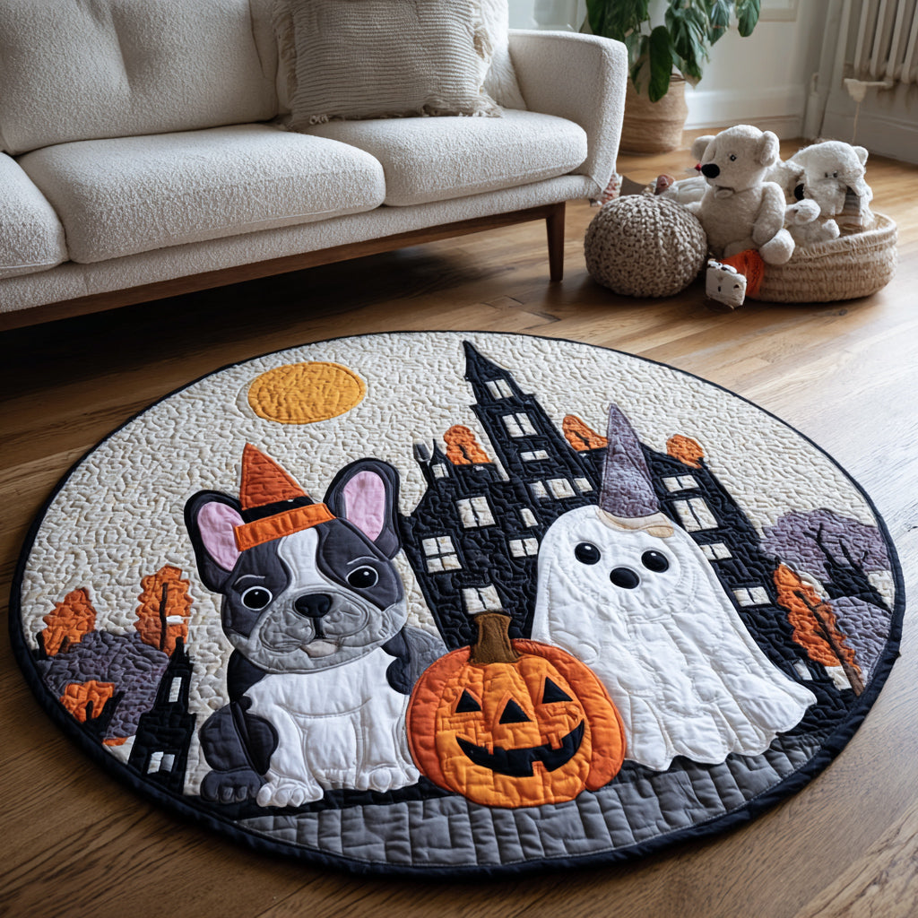 Spooky French Bulldog Quilted Round Mat Scary House Decor Best New Home Gifts