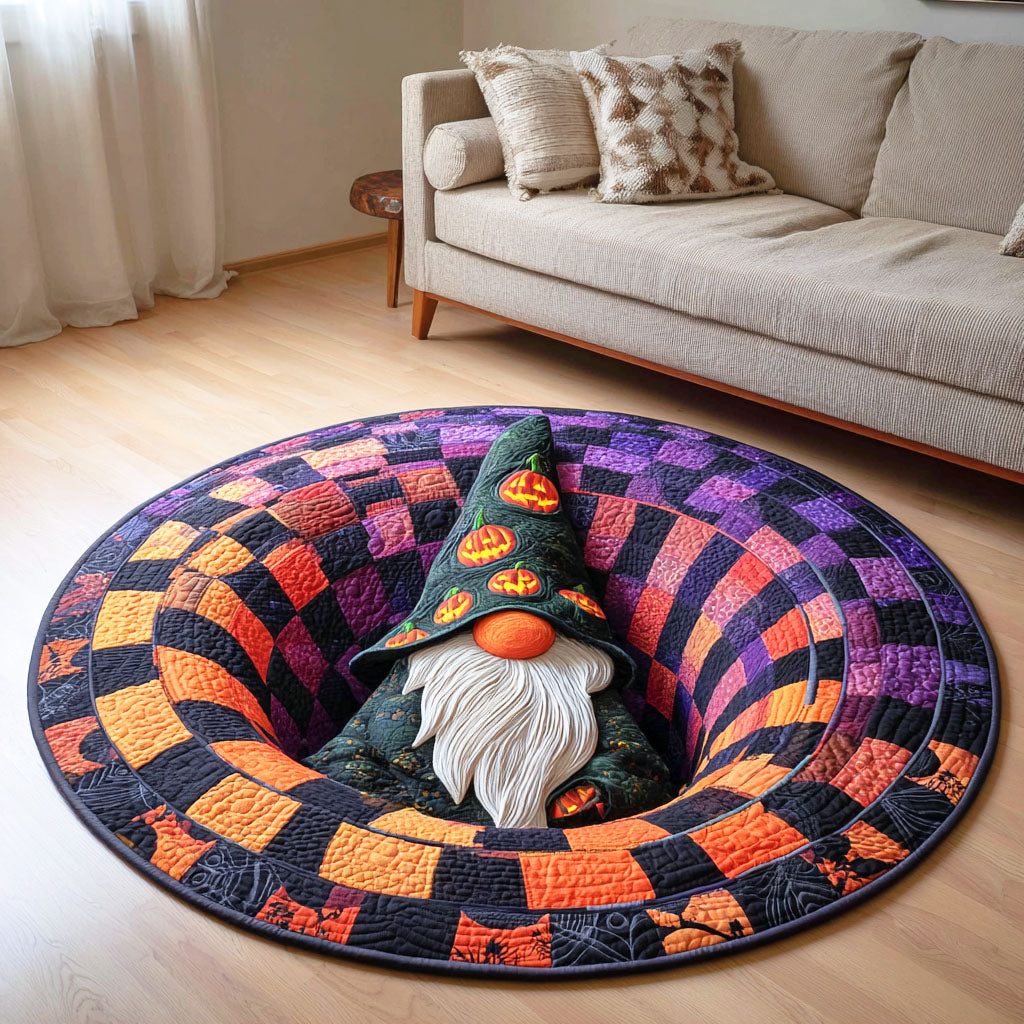 Spooky Gnome Quilted Round Mat Round Area Rugs For Living Room Spooky Gifts