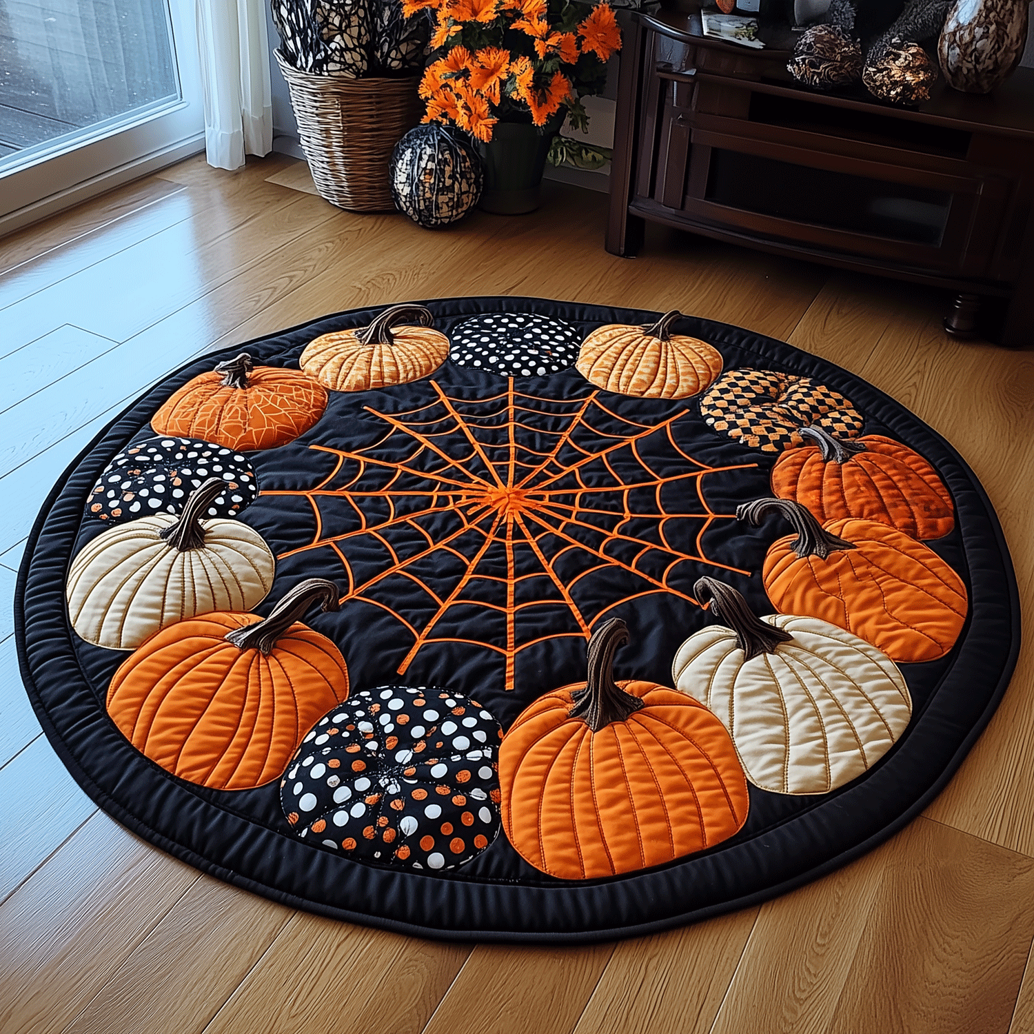 Spooky Harvest Quilted Round Mat Round Carpet Mats Gift Ideas Halloween