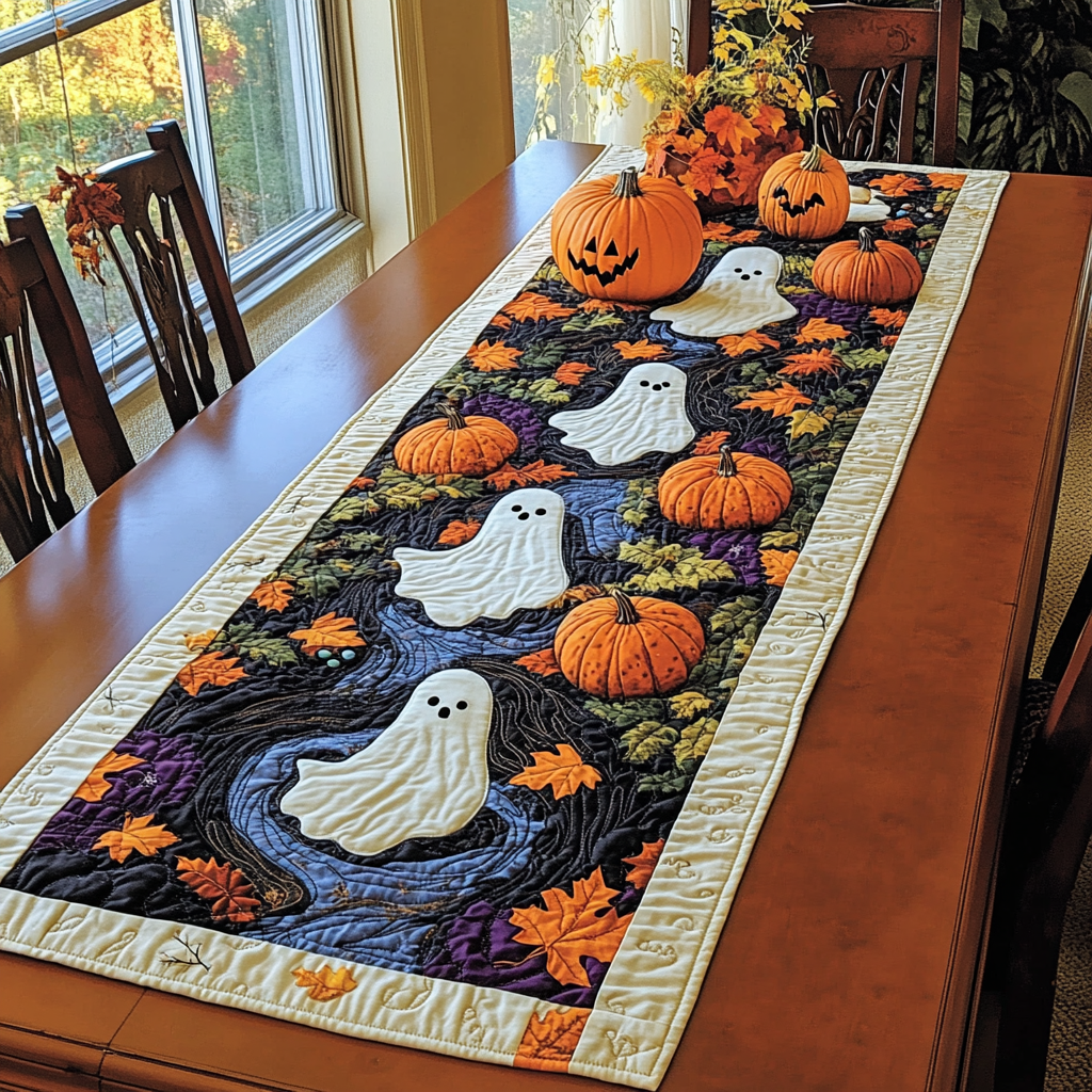 Spooky Harvest Quilted Table Runner Dining Room Decor Gift Halloween