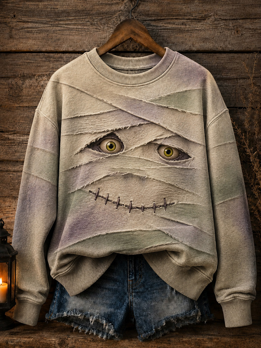 Spooky Mummy Sweatshirt Funny Face Crewneck Halloween Clothing Gift For Herv