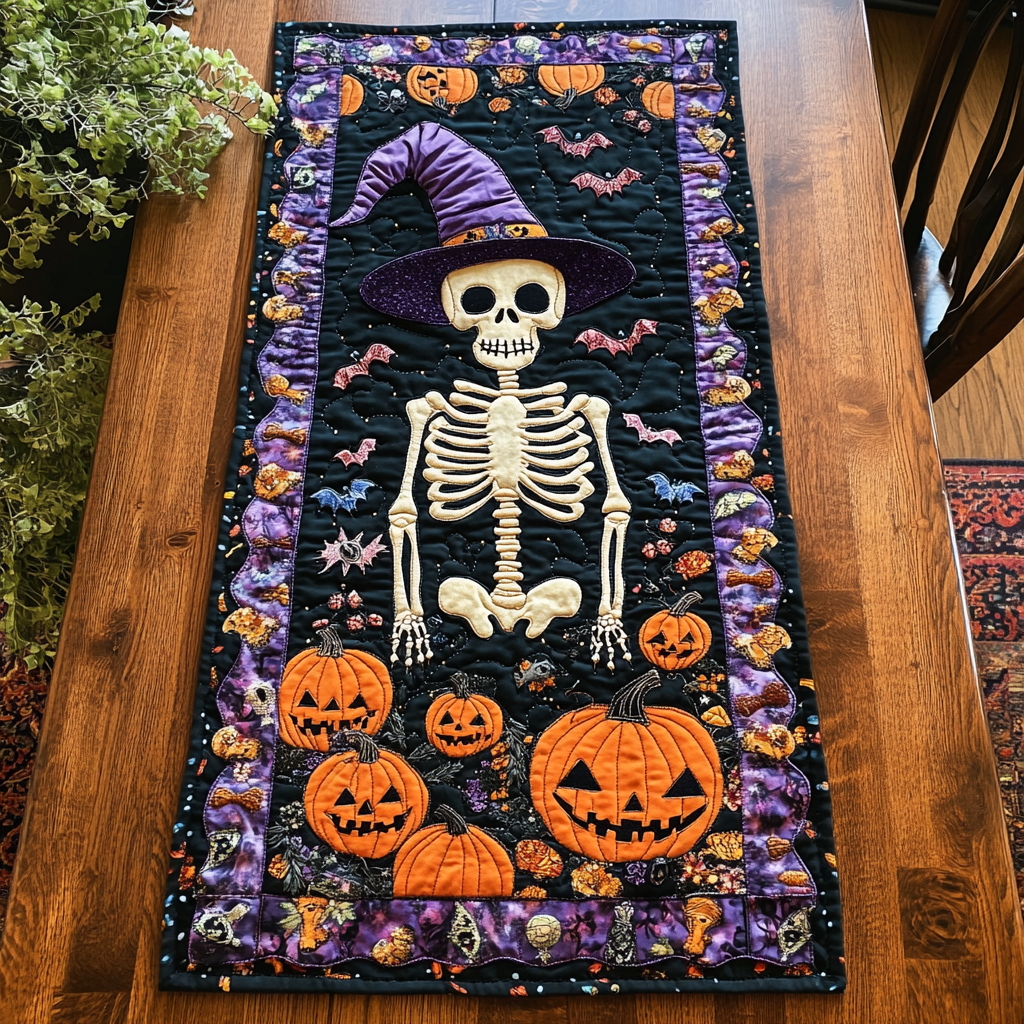 Spooky Skeleton Halloween Quilted Table Runner Dining Table Decor Ideas Cute Halloween Gifts Spooky Skeleton Halloween Quilted Table Runner Dining Table Decor Ideas Cute Halloween Gifts
