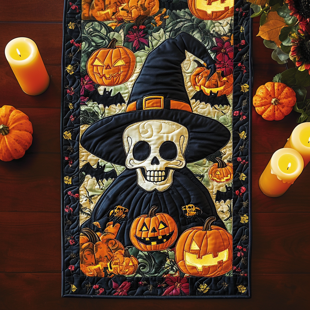 Spooky Skeleton Quilted Table Runner Dining Room Table Decor Cool Halloween Gifts Spooky Skeleton Quilted Table Runner Dining Room Table Decor Cool Halloween Gifts