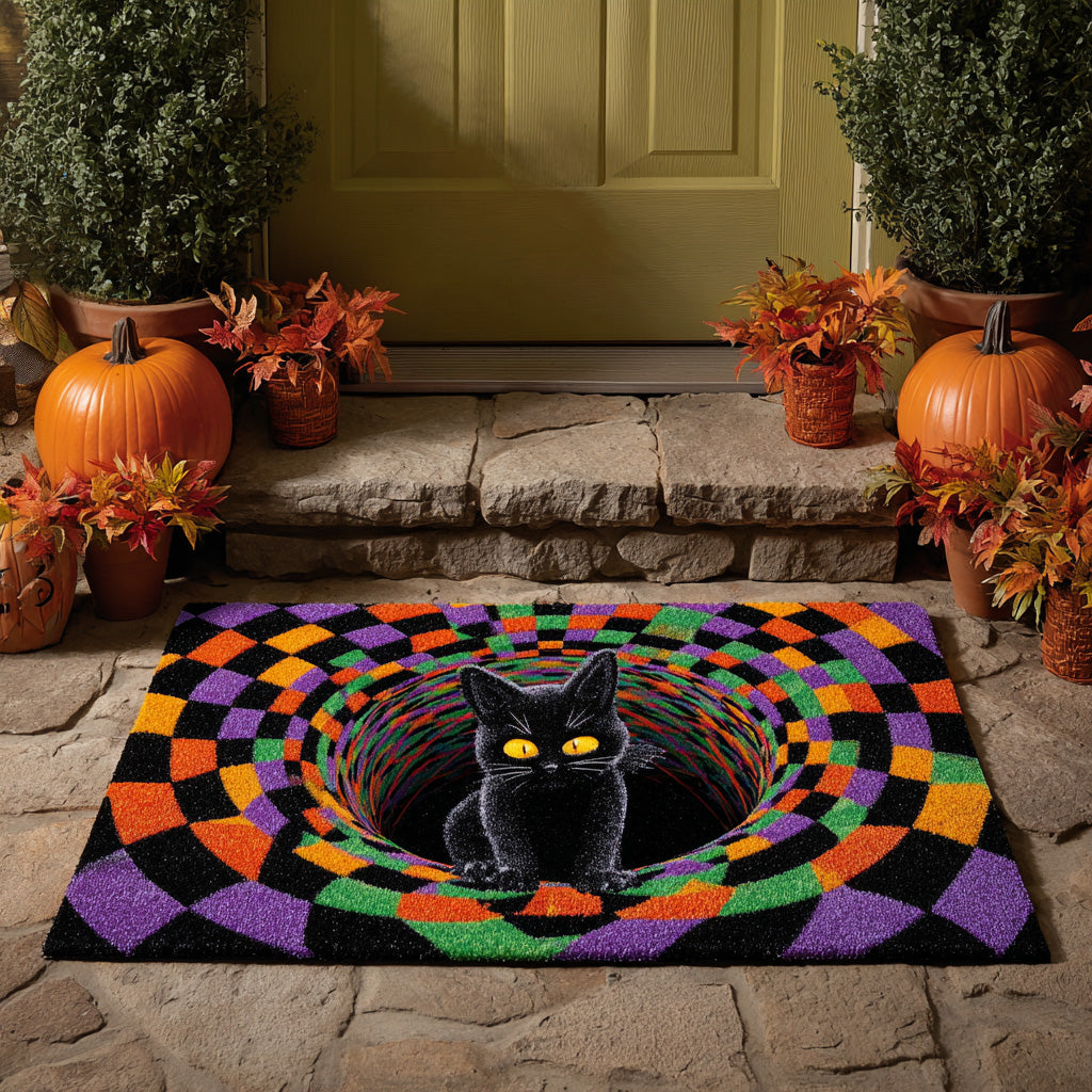 Spooky Spiral Doormat Halloween Outdoor Mat Porch Decor Ideas Gift For Cat Lover