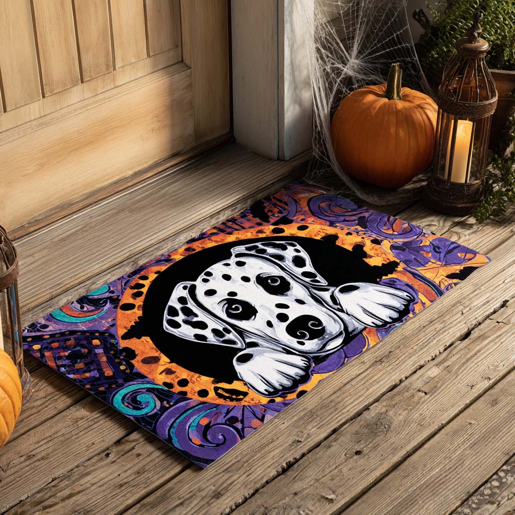 Spooky Swirl Dalmatian Doormat Spooky Door Mat Halloween Gift Ideas For Dog Lovers