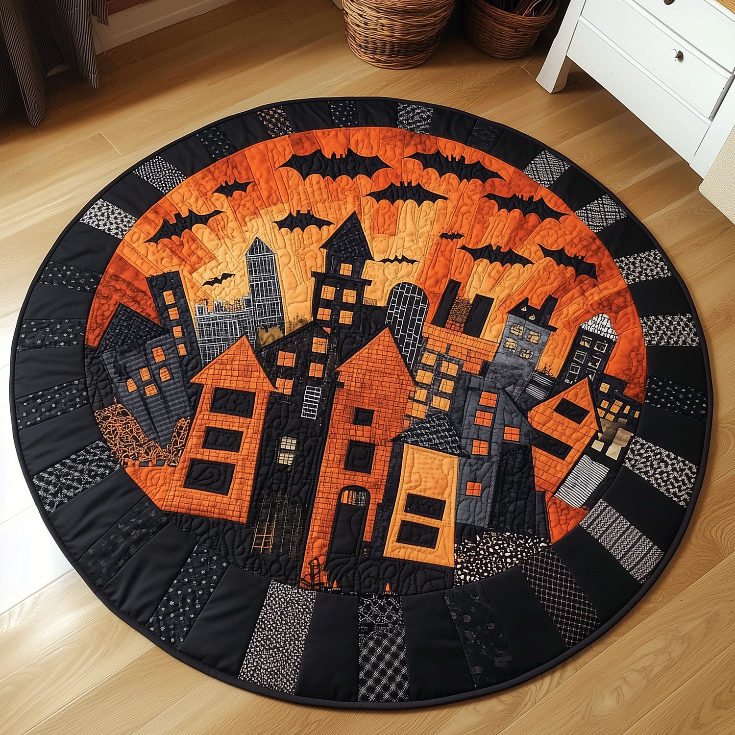 Spooky Town Quilted Round Mat Halloween House Decorations Gifts For New Homeowners
