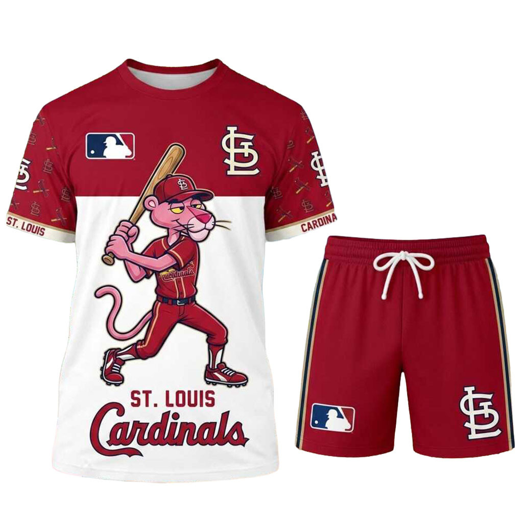 St Louis Cardinals Pink Panther Shirt And Shorts St Louis Cardinals Merch Baseball Fan Gifts