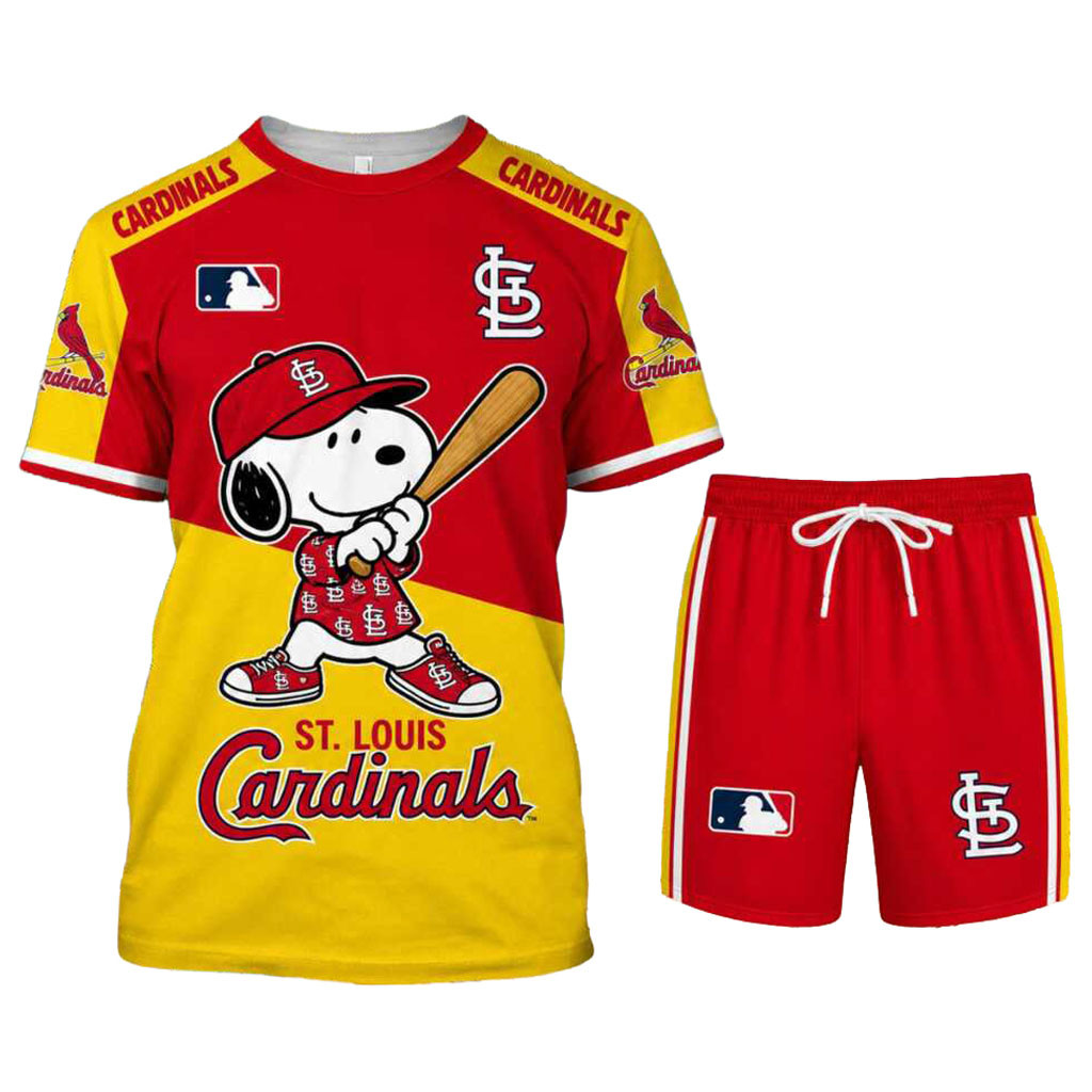 St Louis Cardinals Snoopy Baseball Cartoon Character Shirt And Shorts St Louis Cardinals Merch