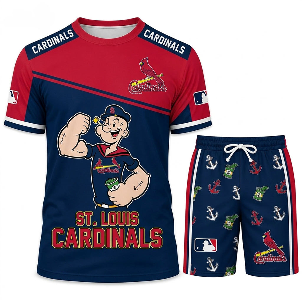 St Louis Cardinals X Popeye The Sailor T-Shirt And Shorts Set St Louis Cardinals Merch Gifts