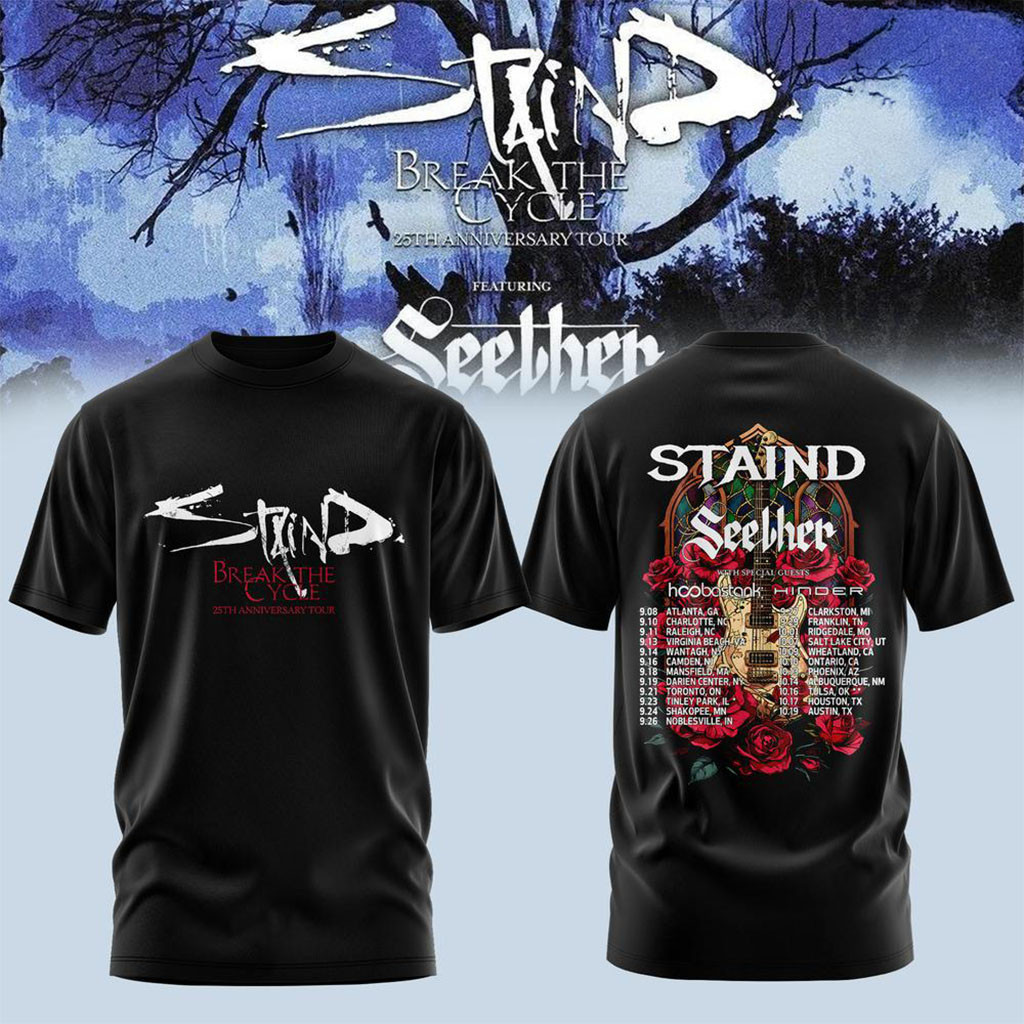 Staind Break The Cycle 25th Anniversary Tour 2026 Graphic T-Shirt Staind Merch Gifts For Fans