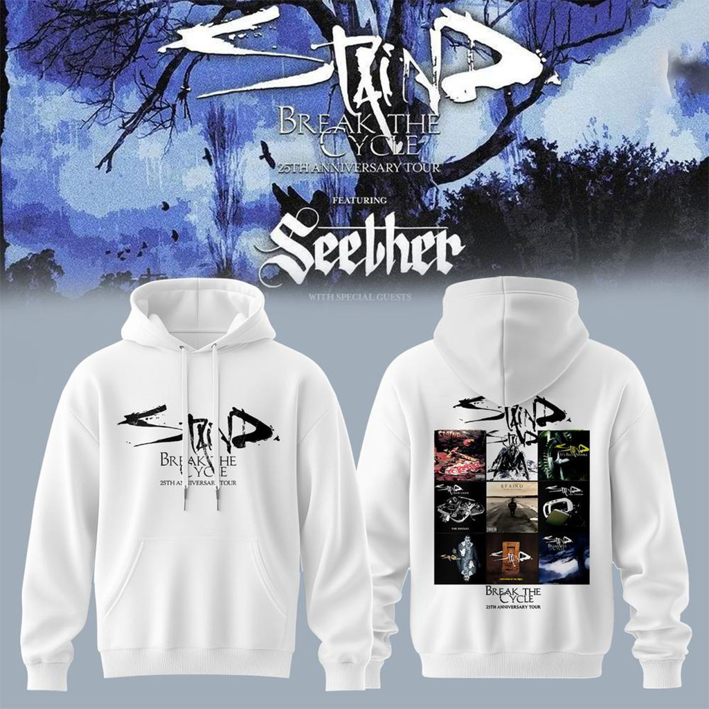 Staind Break The Cycle 25th Anniversary Tour 2026 Hoodie Staind Band Merch White Gifts For Fans Staind Break The Cycle 25th Anniversary Tour 2026 Hoodie Staind Band Merch White Gifts For Fans