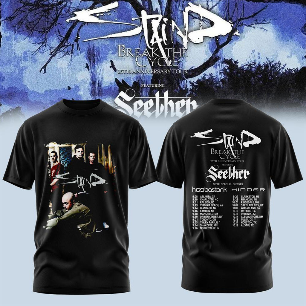 Staind Merch Break The Cycle 25th Anniversary Tour 2026 T-Shirt Best Gifts For Music Lovers