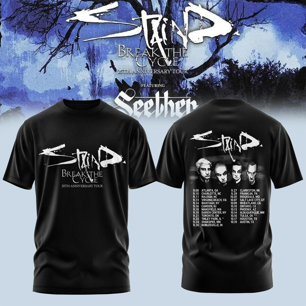 Staind Merch Break The Cycle 25th Anniversary Tour 2026 T-Shirt Gift Ideas For Music Lovers
