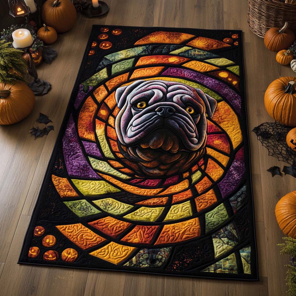 Stained Glass Spiral Bulldog Area Rug Horror Themed Rugs Halloween Ideas For Gifts