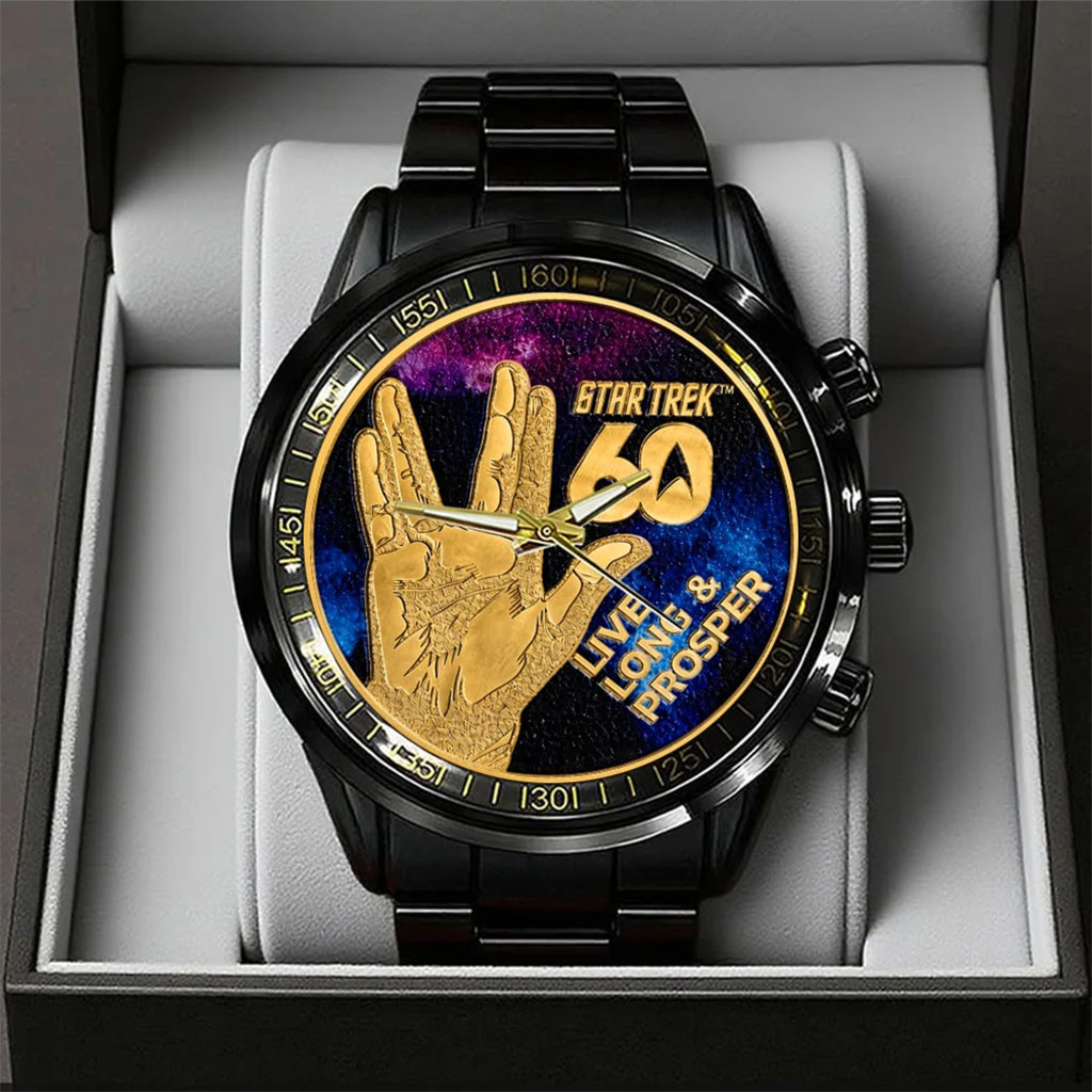 Star Trek 60th Anniversary Black Stainless Steel Watchebp Live Long And Prosper Star Trek Merch