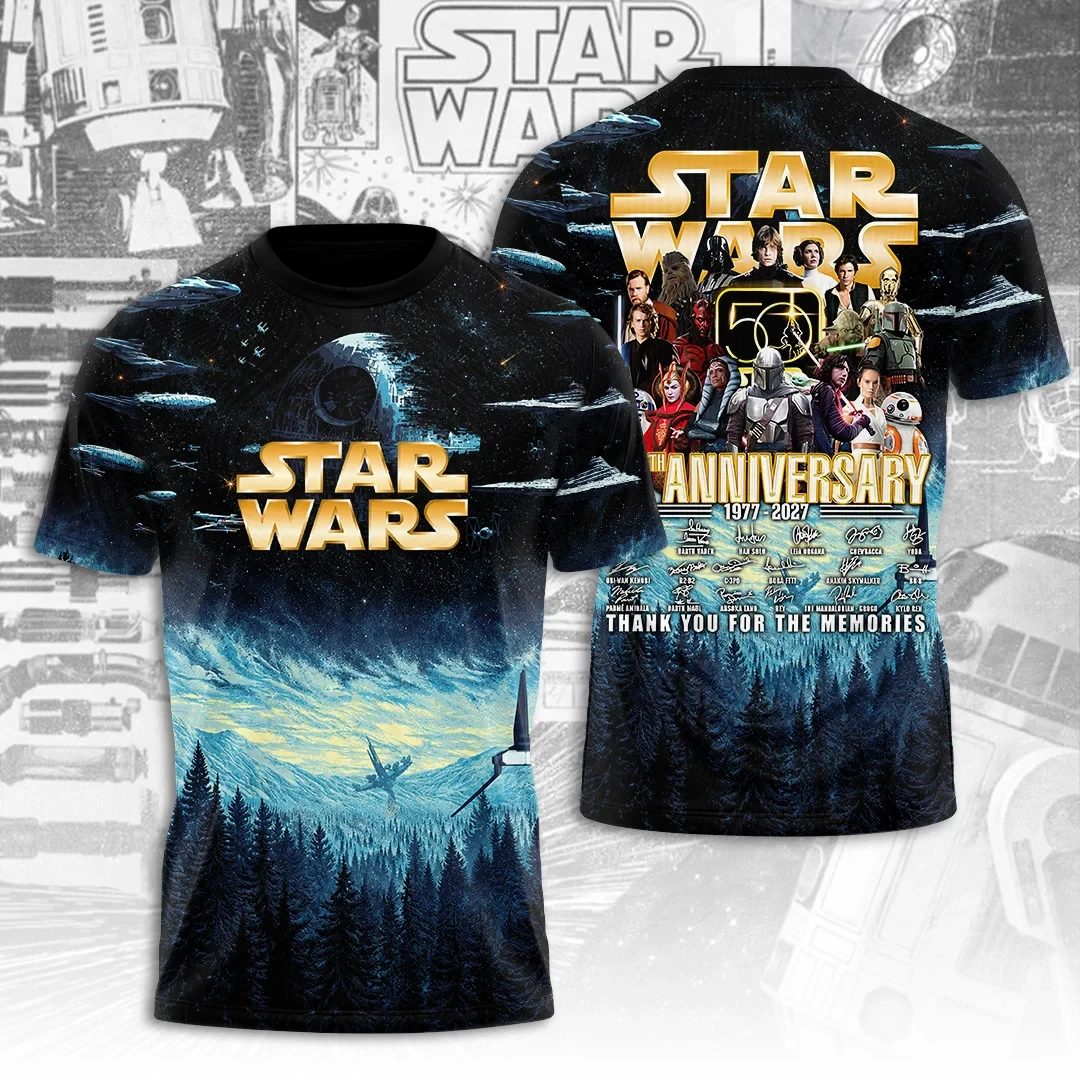 Star Wars Merch 50th Anniversary 1977-2027 T-Shirt Darth Vader Galaxy Tribute Fan Gift