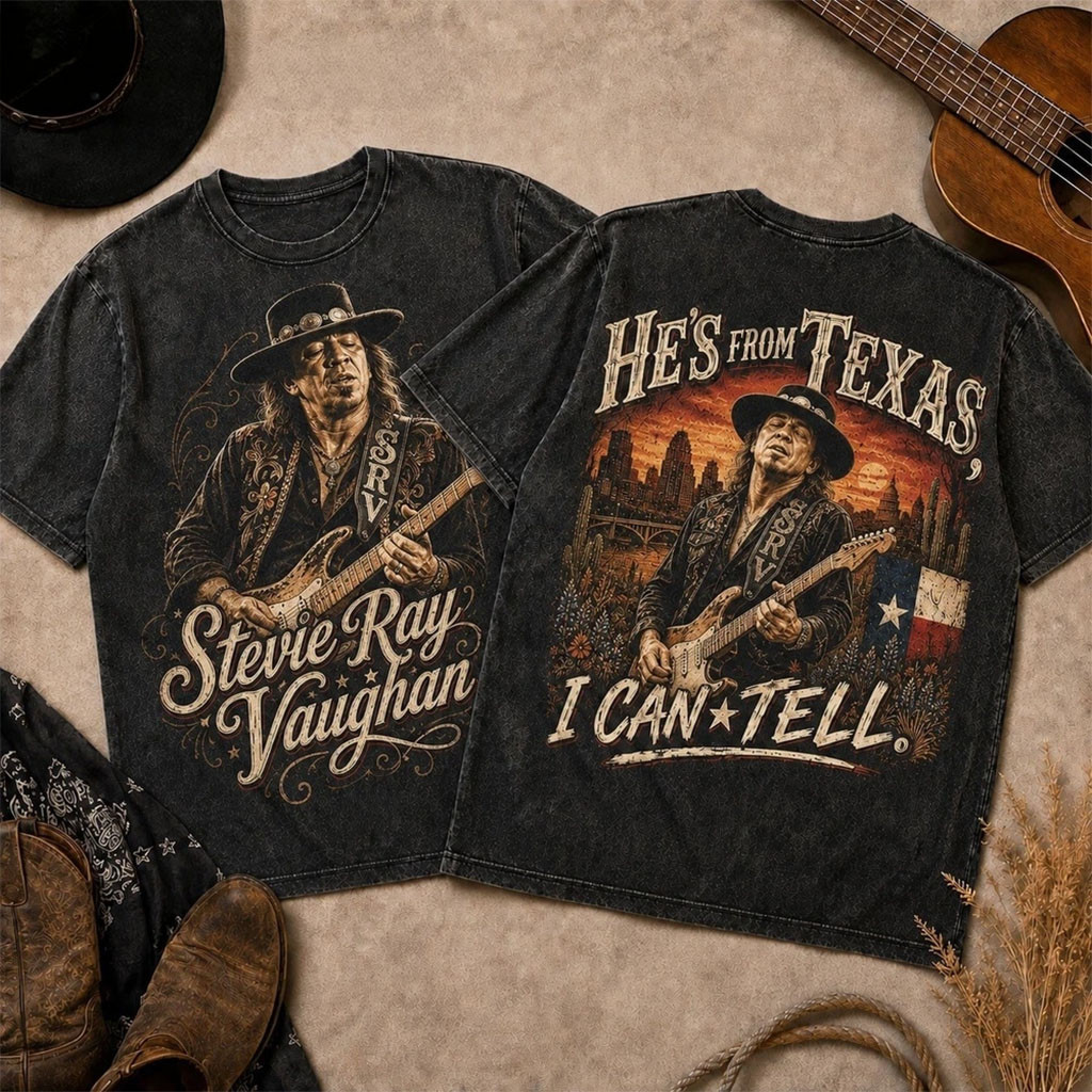 Stevie Ray Vaughan Sunset Texas Flag Wash Shirt He's From Texas Stevie Ray Vaughan Merch