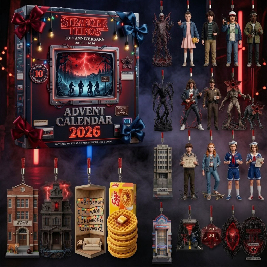 Stranger Things 10th Anniversary 2026 Advent Calendar Christmas Ornaments Stranger Things Merch