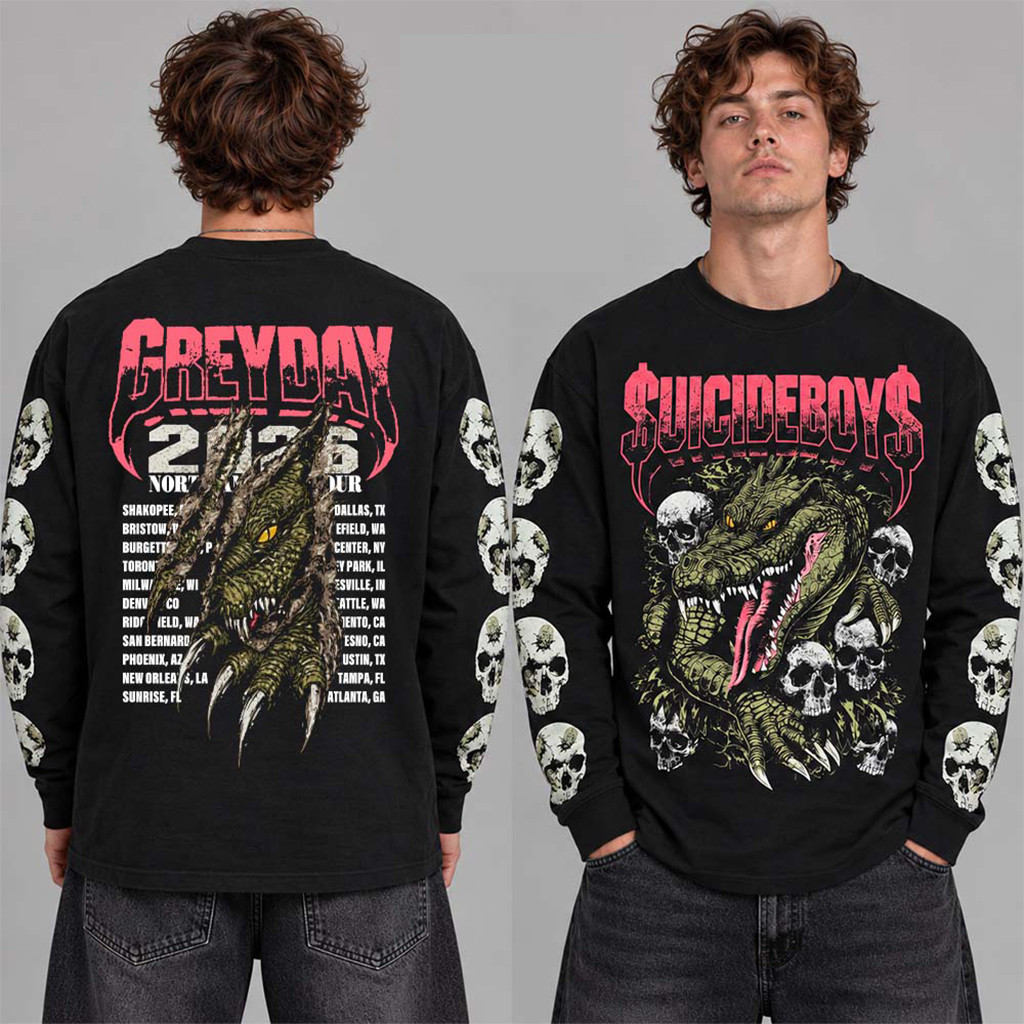 SuicideboyS Greyday 2026 Tour Crocodile Long Sleeve Shirt SuicideboyS Merch Hip Hop Fan Gifts