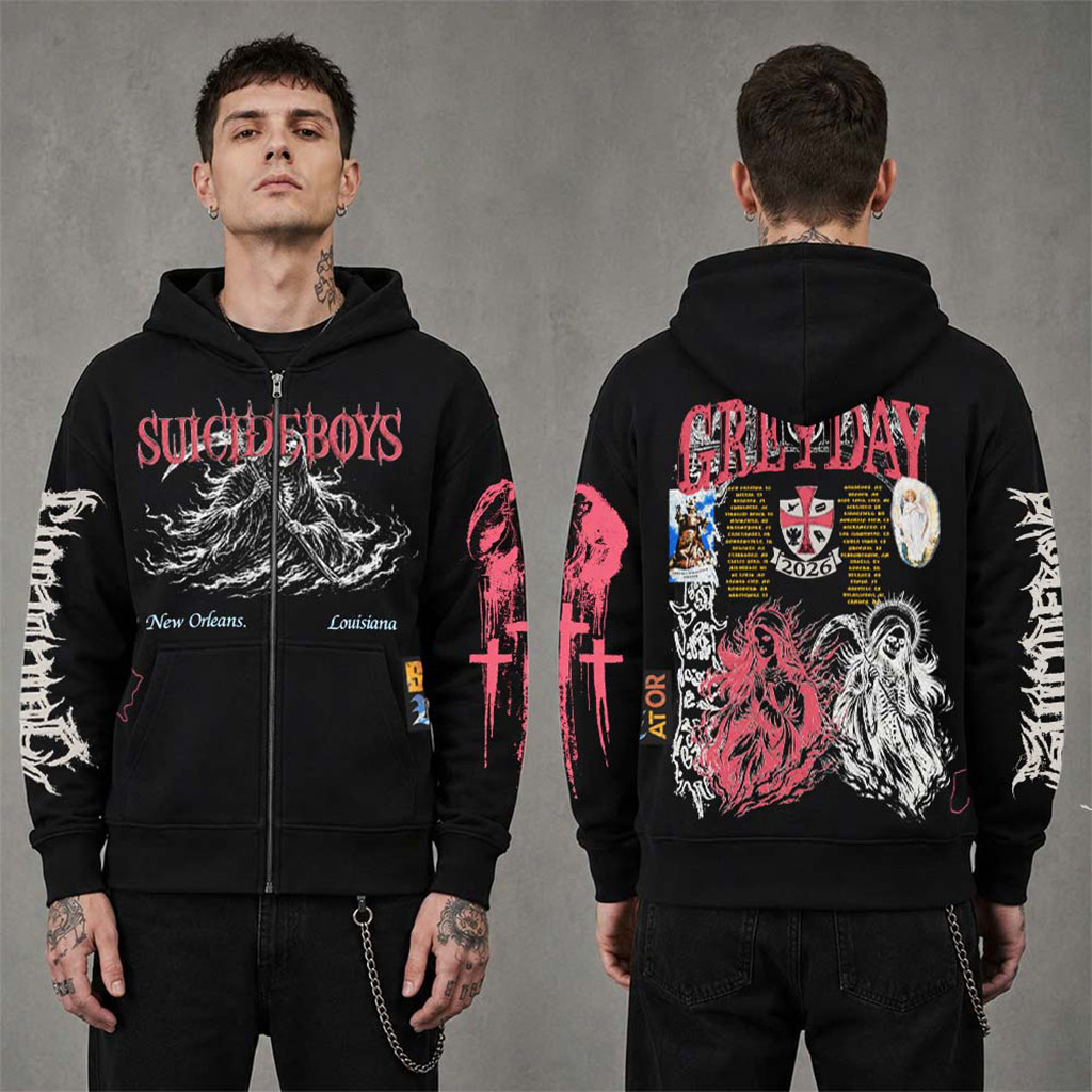 SuicideboyS Greyday 2026 Tour Grim Reaper Black Zip Up Hoodie SuicideboyS Merch Fan Gifts SuicideboyS Greyday 2026 Tour Grim Reaper Black Zip Up Hoodie SuicideboyS Merch Fan Gifts