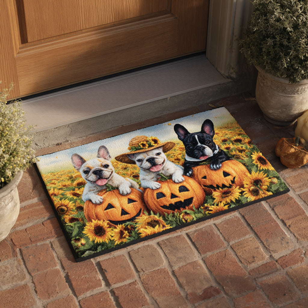 Sunflower French Bulldog Doormat Halloween Porch Mat Fall Gifts For Bulldog Lovers