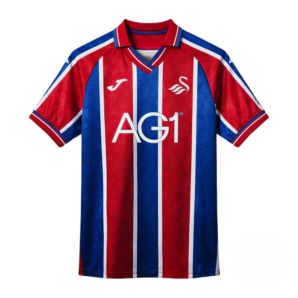 Swansea City Home Polo Jersey 2026 Red Blue Striped Joma With Ag1 Sponsor Apparel Him Gifts