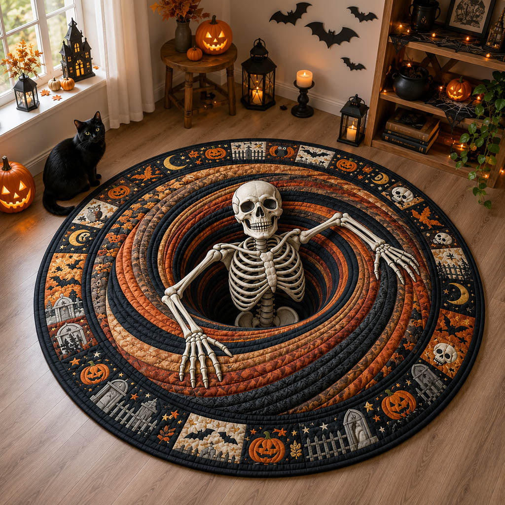 Swirling Skeleton Pit Quilted Round Mat Round Shape Rug Gifts For Halloween Lovers